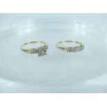 A vintage 1940's 14 ct yellow and white gold brilliant cut diamond wedding ring set.