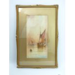 J Hill, watercolour maritime scene titled 'Off Dover', signed and in a gilt frame