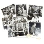 A group of eight black and white photographs from the television series "Dangerman" some of which