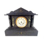 A 19th / early 20th century marble and slate architectural mantle clock, raised on a rectangular