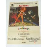 A vintage film poster of Barbarella featuring Jane Fonda; Spanish edition; folded; 98.5 cm x 69 cm.