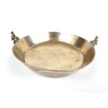 A 19th century Colonial Spanish (possibly Argentinian), white metal twin handled dish, 3 x 14 x