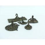 A group of five late 19th century Hindu brass / bronze body stamps, probably from the Tamil Nadu