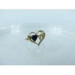 A 9 carat gold sapphire and diamond love heart ring; weight 1.4 g; size K