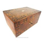 A 19th century inlaid Tunbridgeware sewing box, inset with mother of pearl lozenge shaped locking