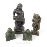 Two carved stone Hindu goddesses, each playing a musical instruments, 13.5cm & 9.5cm, together