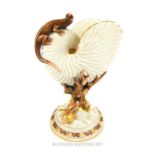 A Royal Worcester porcelain spoon warmer, in the form of a Nautilus shell