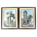 A pair of c1800 Italian watercolours depicting daily life amongst classical Roman ruins