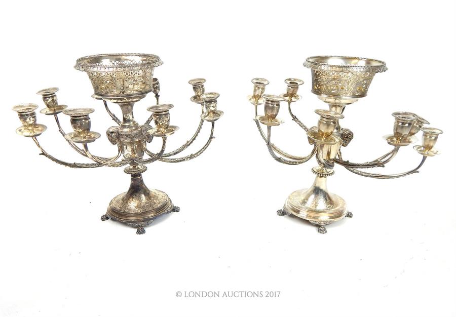 A pair of circa 1880s elaborate American Tiffany hallmarked sterling silver table candelabra