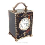 A fine, George V silver and tortoiseshell carriage clock