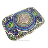A 19th century Russian and champleve enamel rectangular cigarette case