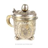 A circa 18th century German hallmarked solid silver lidded tankard