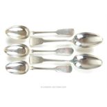 A collection of five Victorian hallmarked sterling silver table spoons