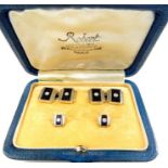 A stylish, boxed, French, platinum Art Deco set of gentleman's cuff-links and pins