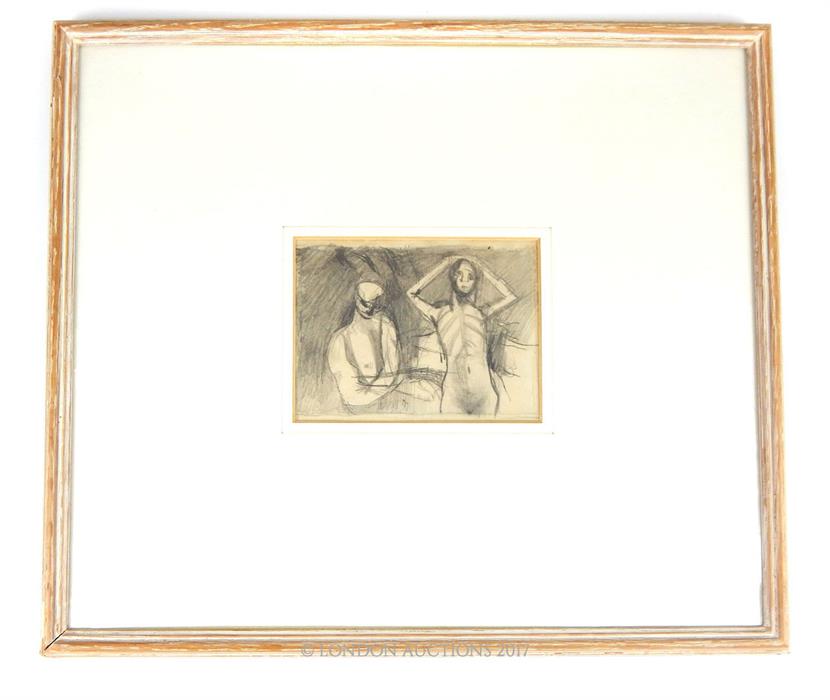 Keith Vaughan (1912-1977) "Two Figures" pencil sketch, circa 1950, sight size 9cm x 12cm.