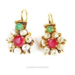 A pair of high ct yellow gold, gem- set Indian earrings
