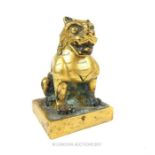 A Chinese gilt Bronze fo dog style stamp; 9.5 cm high.