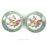 A pair of Chinese porcelain enamelled dishes, the inner rim enamelled with floral decoration, the