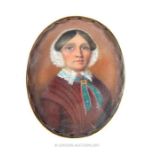 Patrick Wybrant (Irish, 1816-1894) mid 19th century oval portrait miniature of an American lady