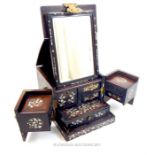 A 19th century Chinese, rosewood and mother of pearl inlaid travel dressing box