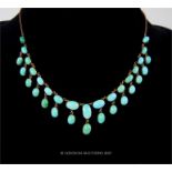 An elegant Victorian yellow gold turquoise drop necklace