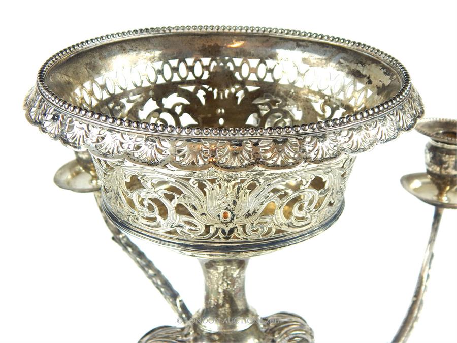 A pair of circa 1880s elaborate American Tiffany hallmarked sterling silver table candelabra - Image 5 of 6