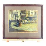 A 19th century oil on board of a busy Edinburgh street scene