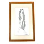 Bobbie Spargo, a monochromatic ink wash study of a standing female nude; with dedication "to Tim,