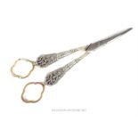 A pair of 19th century French hallmarked 950 standard silver grape scissors by Emile Puiforicat