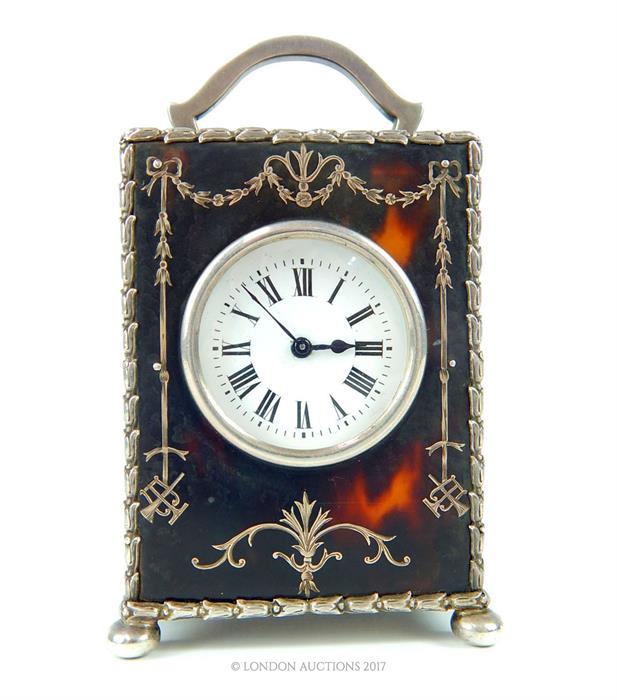 A fine, George V silver and tortoiseshell carriage clock - Image 2 of 5