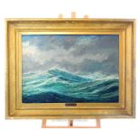 Jean Bousquet, a large oil on canvas seascape depicting a choppy sea with brooding clouds overhead