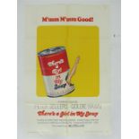 A film poster for "There's a Girl in my Soup" featuring Peter Sellers and Goldie Hawn; folded with