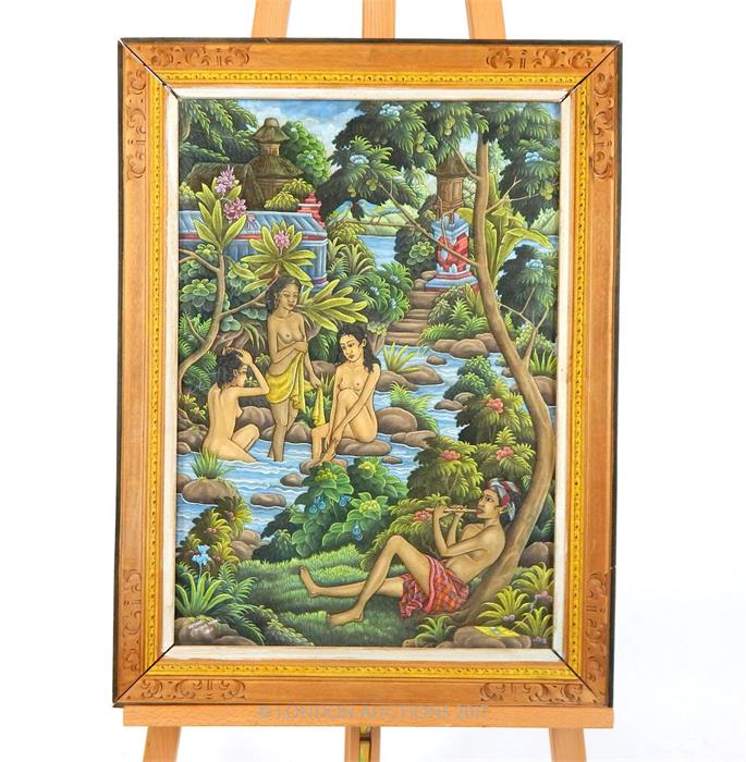 Astana Padang Tegal Ubud, 20th century (Indonesian), Balinese village scene of a Krishna playing his