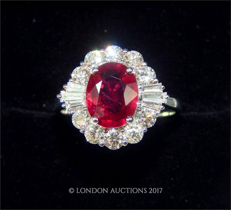 A ruby and diamond cluster ring