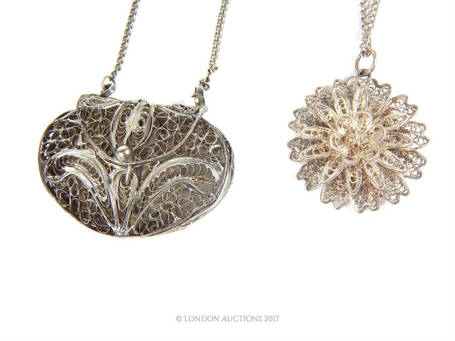 Two antique silver filigree necklaces