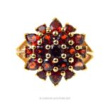 Vintage 9ct garnet flower cluster dress ring