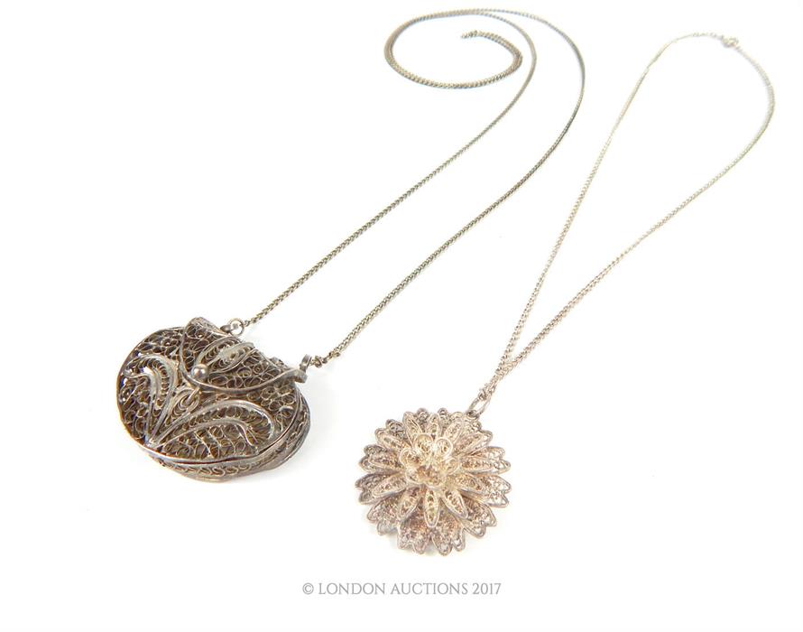 Two antique silver filigree necklaces - Image 2 of 3