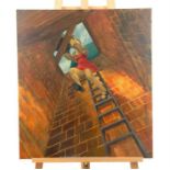 Rebecca J. Skertchly RA (Modern British), Female figure ascending a ladder. Oil on canvas,