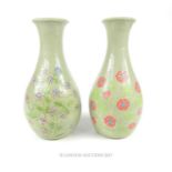 Two Korean celadon ground vases with floral decorations; both with single character marks to