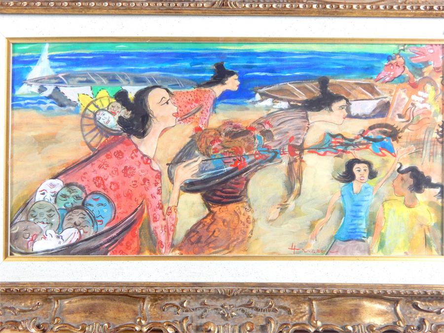 In the manner of Hendra Gunawan (mid 20th century, Indonesian), watercolour on paper of Balinese - Image 2 of 3