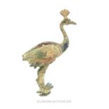 A Sargock period bronze of a wading bird; 12 cm high.
