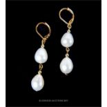 A Pair of AAA+ two drop natural South Sea baroque pearl earrings