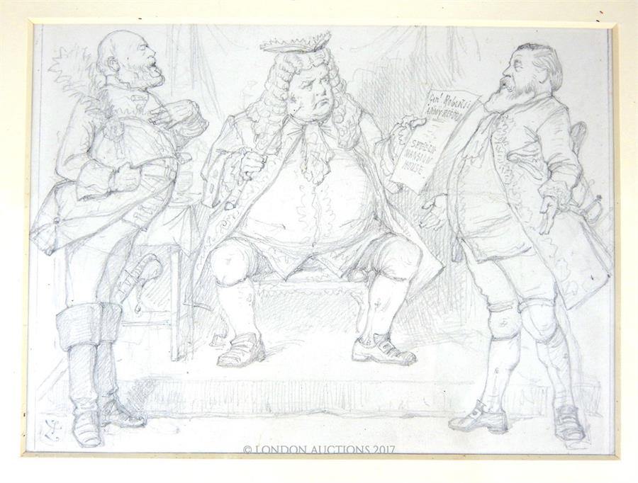 A pencil sketch of an 1881 Punch Cartoon "Long and the Short of it" featuring Sir F. Roberts Army - Image 2 of 2