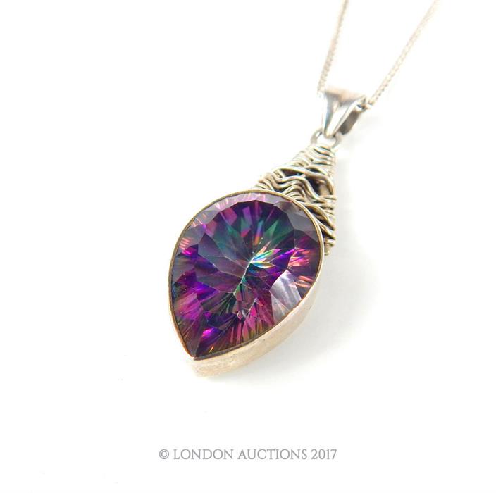 A sterling silver and mystic topaz pendant and chain - Image 3 of 4