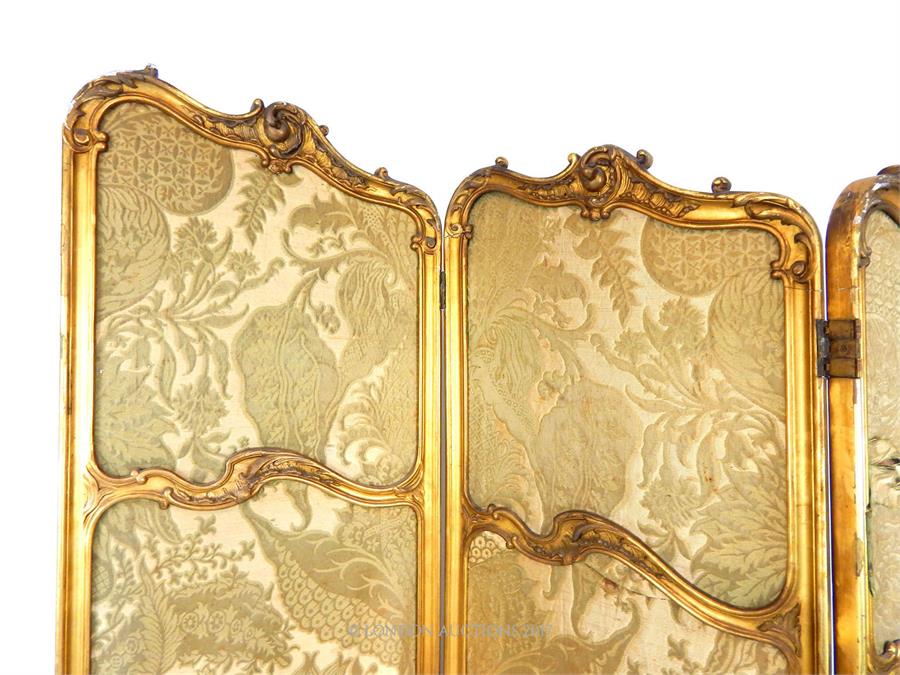 A 19th century Rococo design gilt gesso two fold, three panel floor standing vanity screen - Image 2 of 3