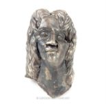 A Greco-Romano white metal head (possibly silver); 12 cm high.