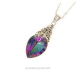 A sterling silver and mystic topaz pendant and chain