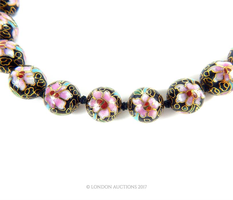 A Chinese Cloisonne bead necklace, with gilt metal clasp 60 cm long - Image 2 of 2