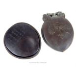 A Chinese ink stone in a bronzed metal case of fruit form; 22cm long,