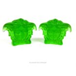 A pair of Versace green frosted glass paperweights by Rosenthal, in the manner of Lalique